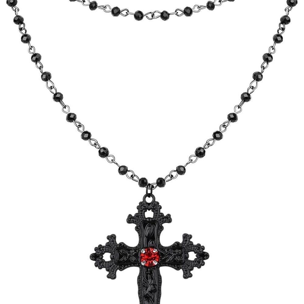 Gothic Cross Necklace Zinc Black Red Crystal Emo Goth Jewelry Gift Women